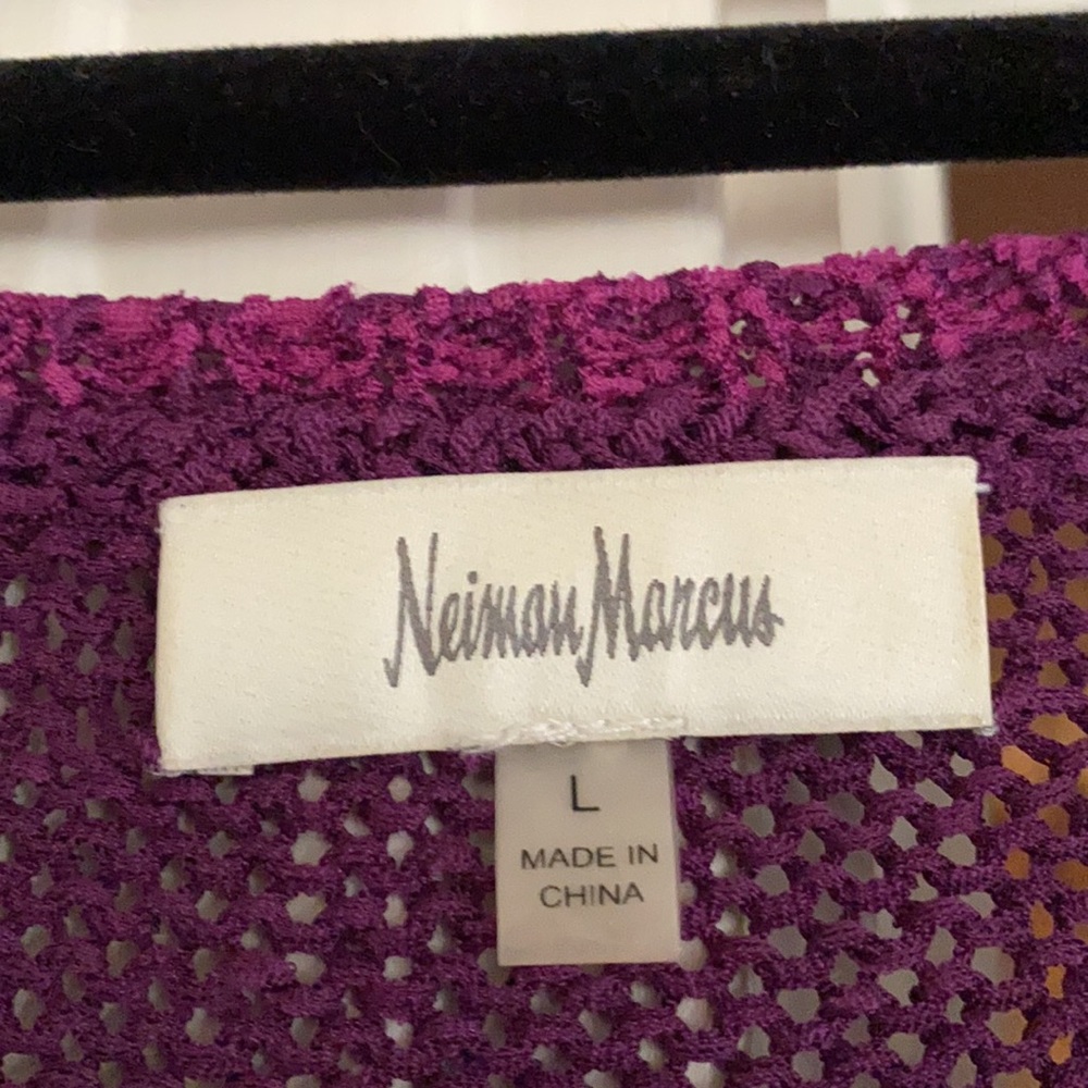 Neiman Marcus | Purple Open Knit Sweater Tunic Top - image 3
